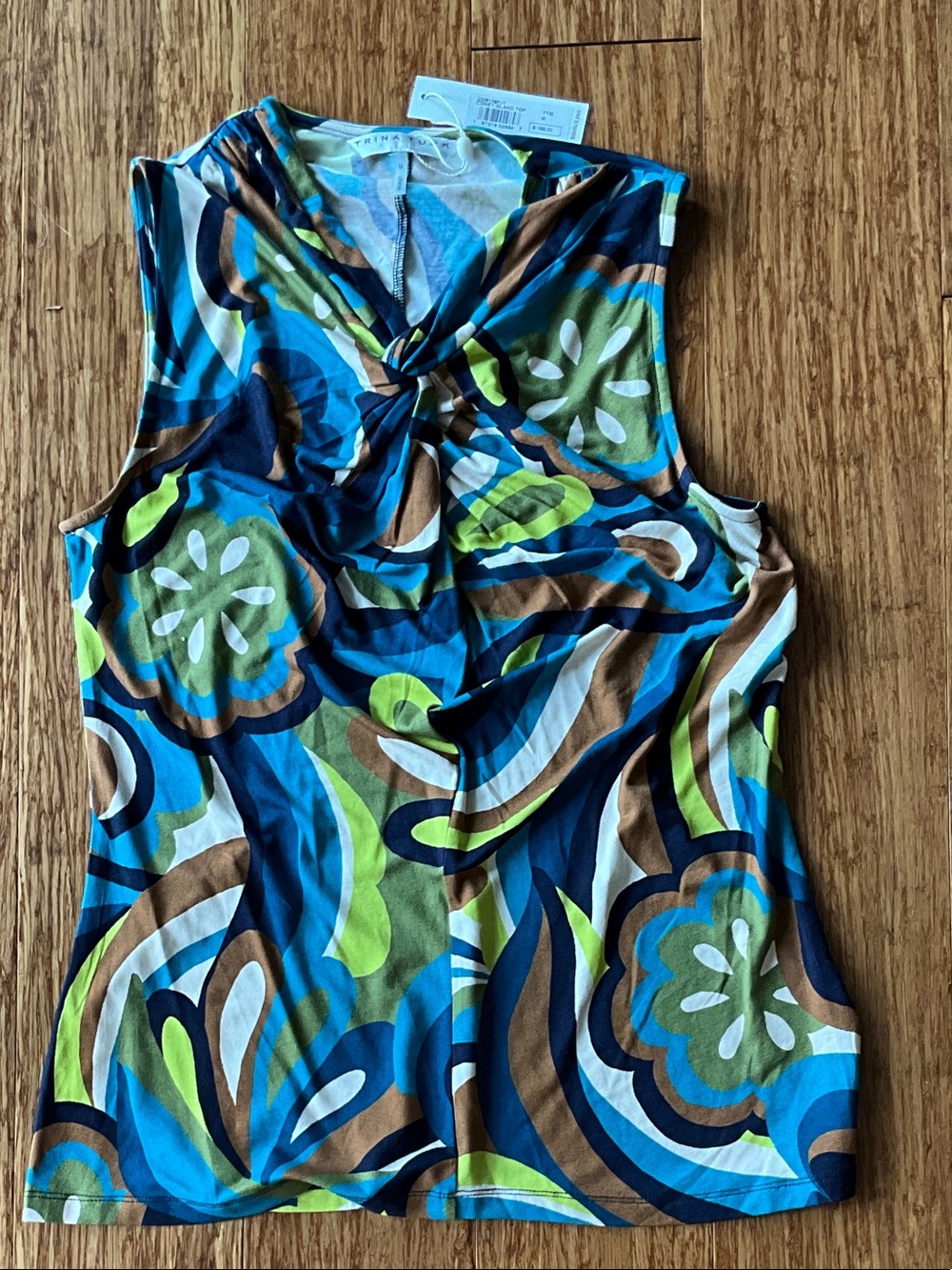 Trina Turk Blue, Green & Brown Twist-Front Sleeveless
